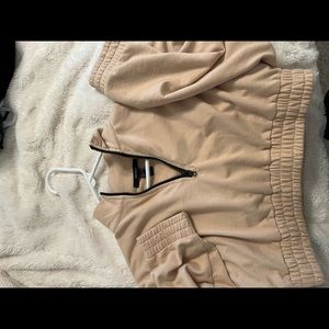 forever 21 tan crop quarter zip hoodie size medium